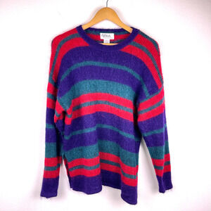 Vintage All Points Mohair Purple Red green Striped Sweater 90s 80s Women’s Large